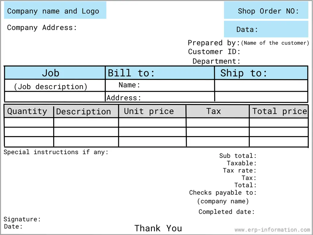 Shop Order Form