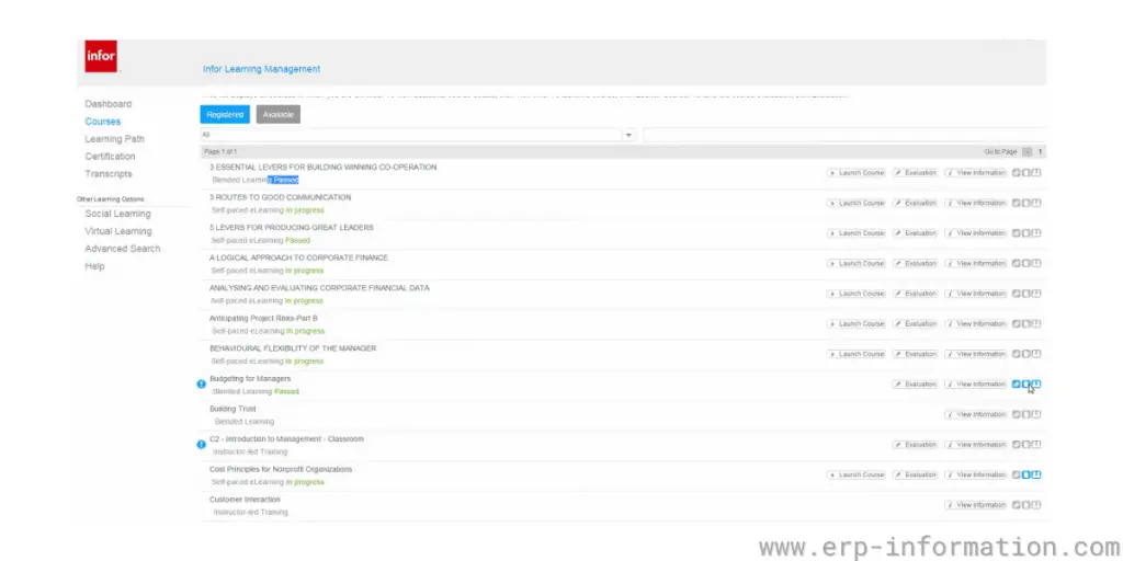 Infor Courses Learning Management