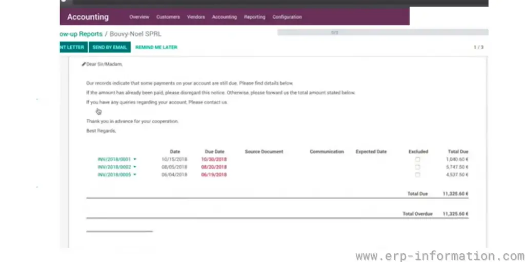 Odoo ERP Accounting Follow up Reports