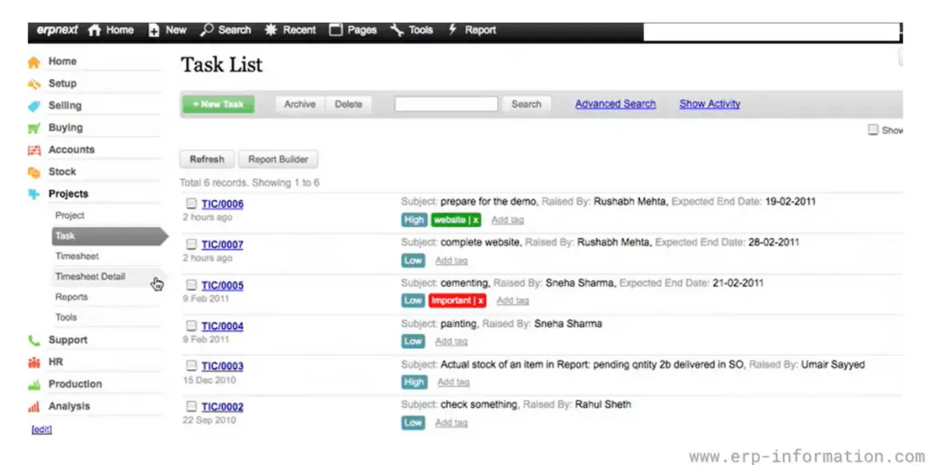 ERPNext Project Task List