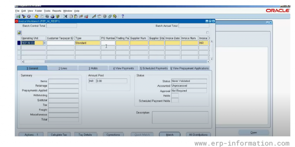 Creating an invoice - oracle apps p2p