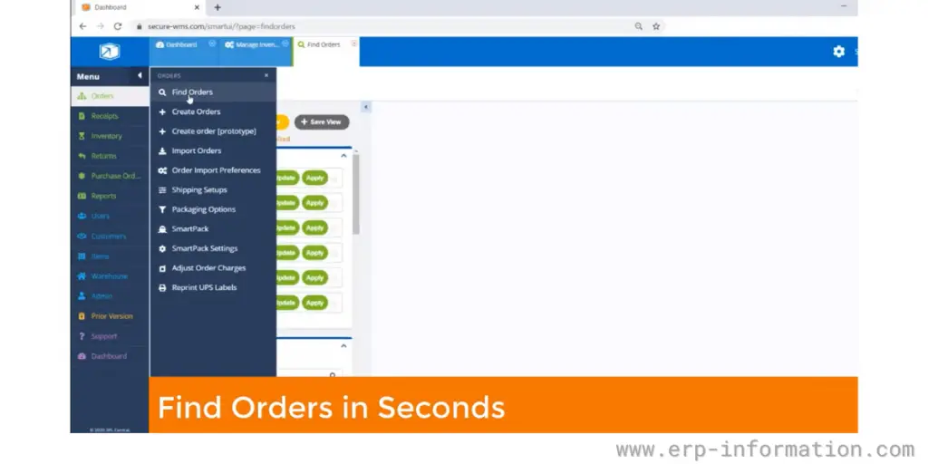 Dashboard of 3pl Central orders