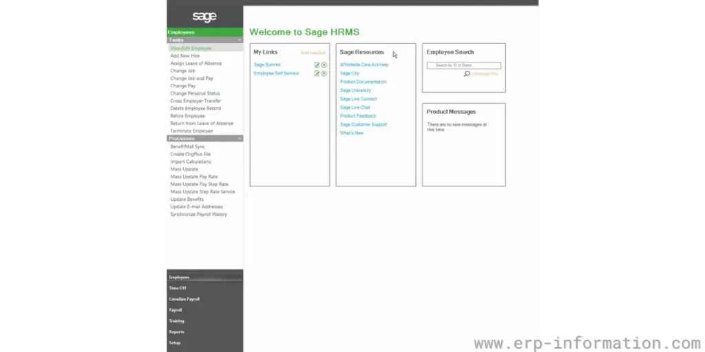 Employee process table of Sage HRMS