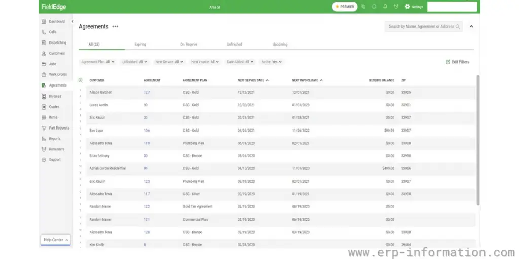 FieldEdge Agreements list screen