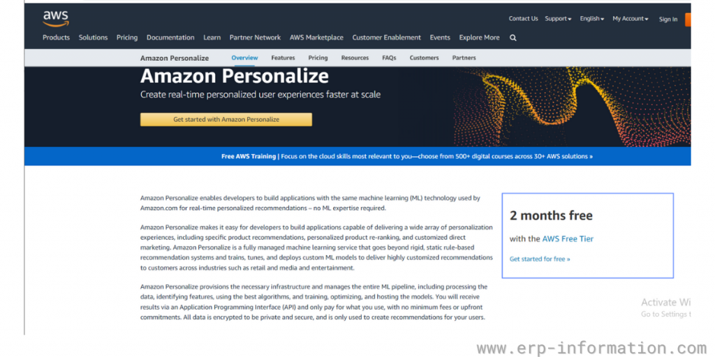 Overview of Amazon Personalize Webpage 