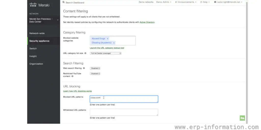 Demo page of Cisco Meraki MX68 