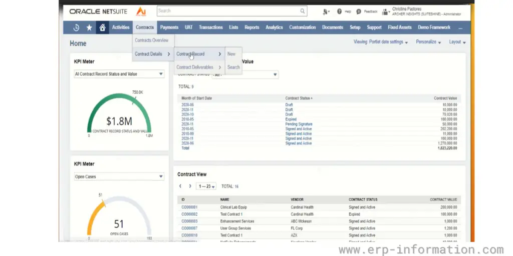 Contract entry column of NetSuite