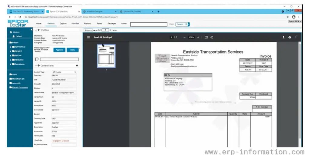 Transportation sheet of Epicor DocStar 