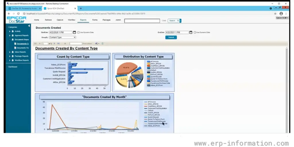 Overview of reports of Epicor DocStar 