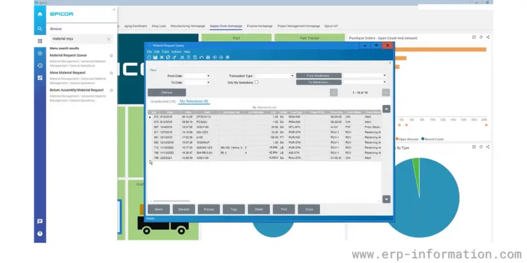 Epicor material request screenshot