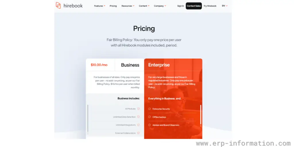 Pricing of Hirebook