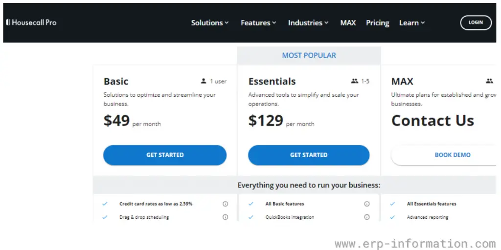 Price Sheet of Housecall Pro