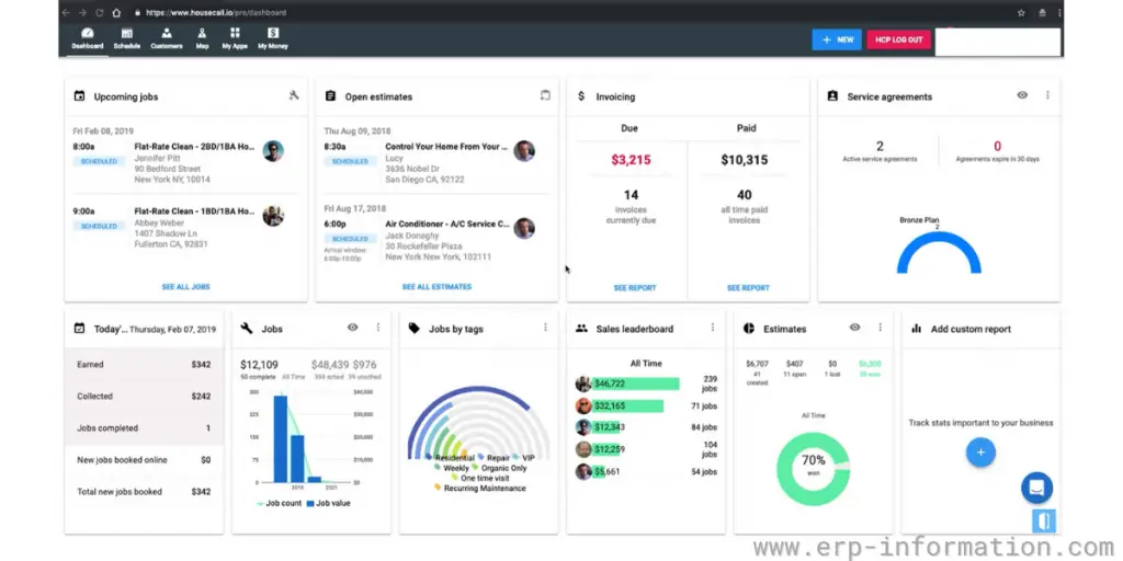 Dashboard of Housecall pro