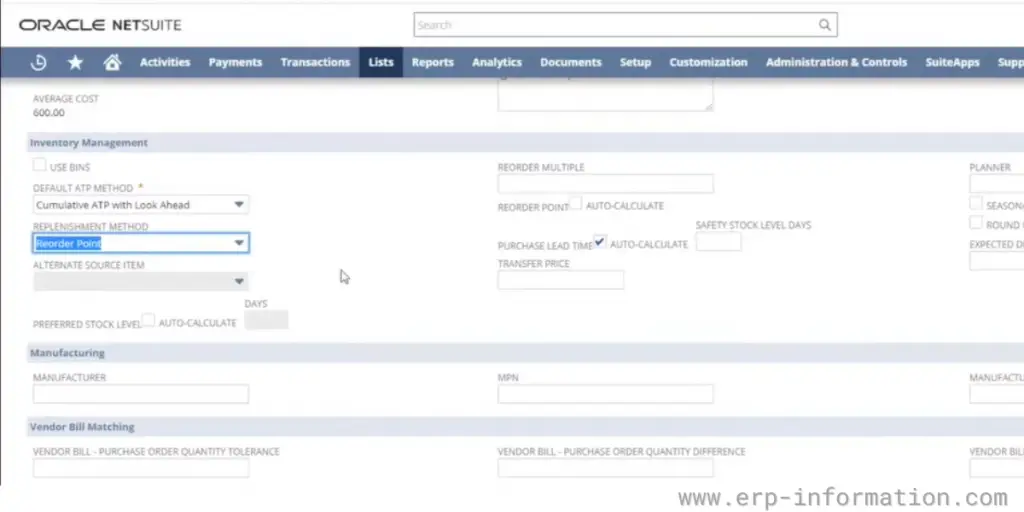 Inventory management of NetSuite