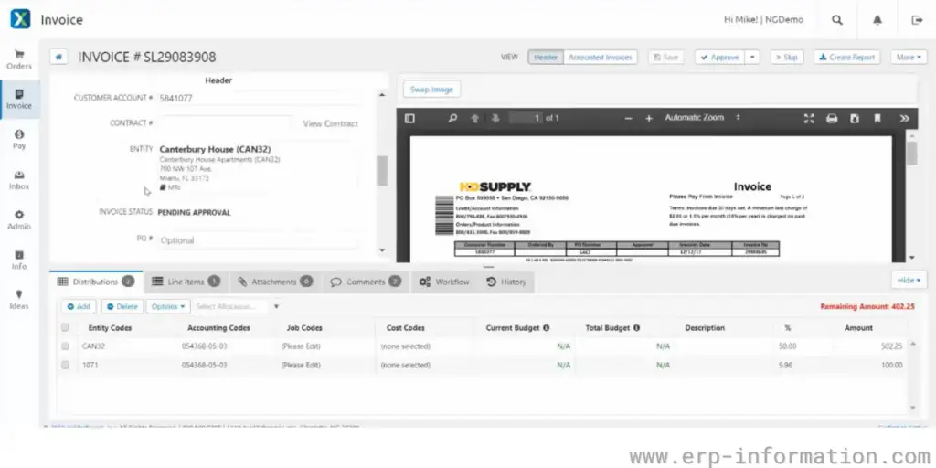 Invoice sheet of Avidxchange