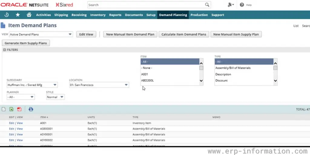 NetSuite generating items supply plans