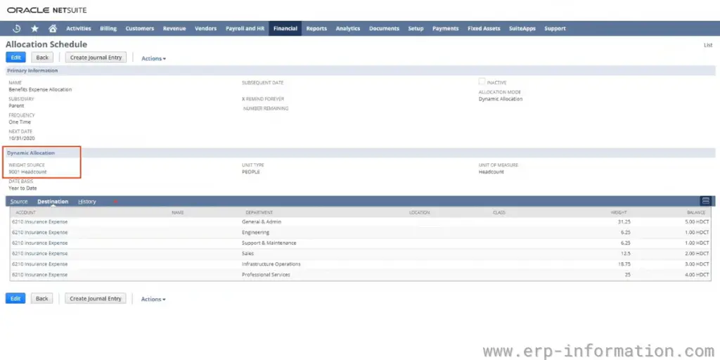 NetSuite Allocation Schedule