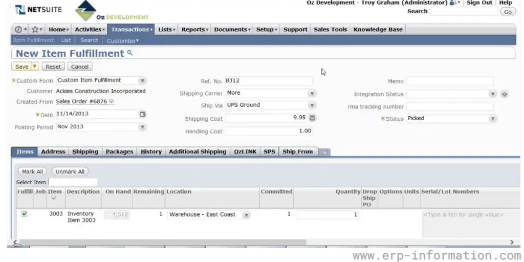 New Item sheet of NetSuite