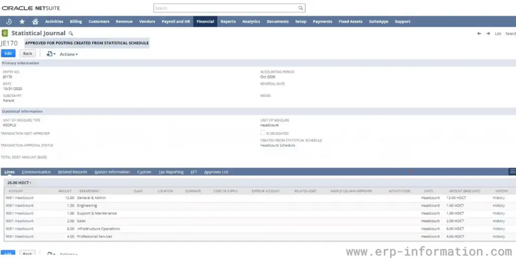 NetSuite Statistical Schedule