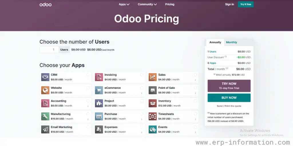 Pricing of Odoo ERP