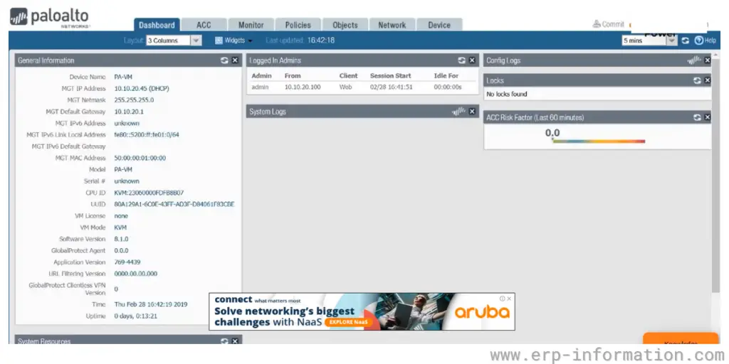 General Information Dashboard of Paloalto