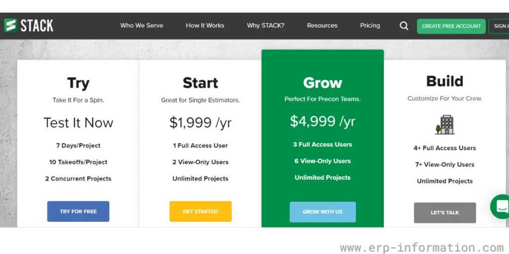 Pricing Sheet of Stack