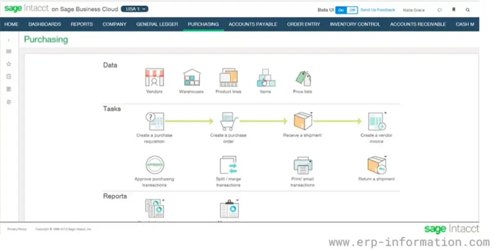 Purchasing sheet of Sage Intacct