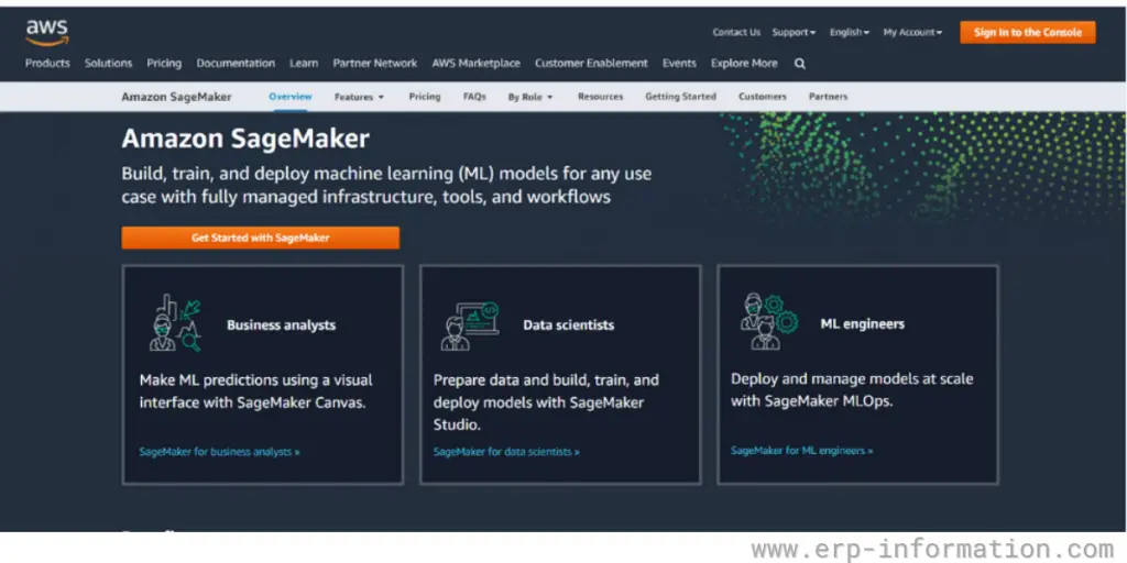Overview of  Amazon Sagemaker Webpage