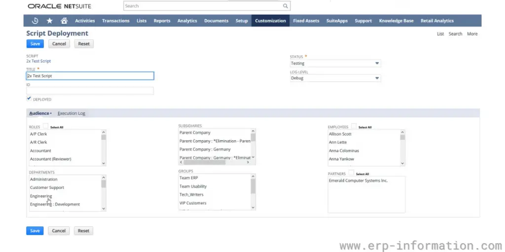 Script Deployment of NetSuite SuitScript