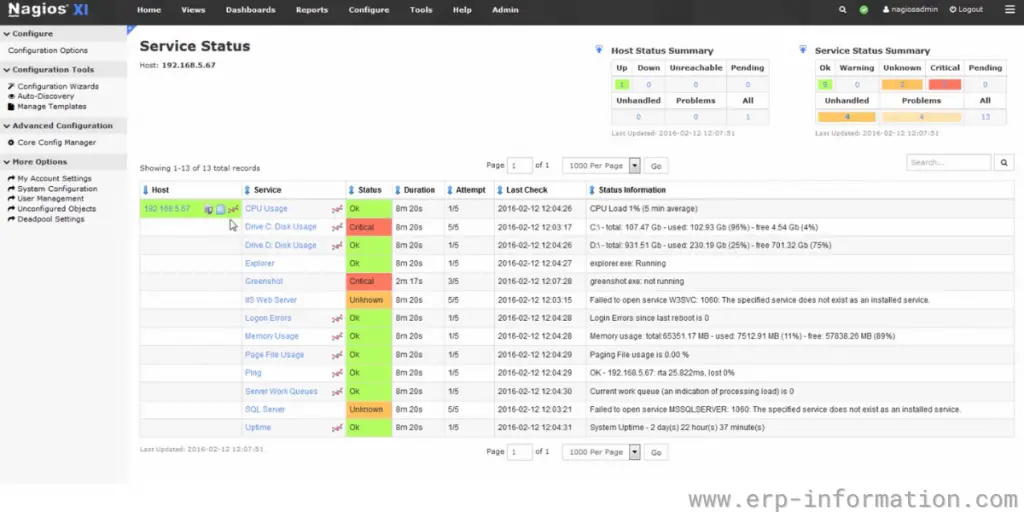 Configuration service status of NagiosXI