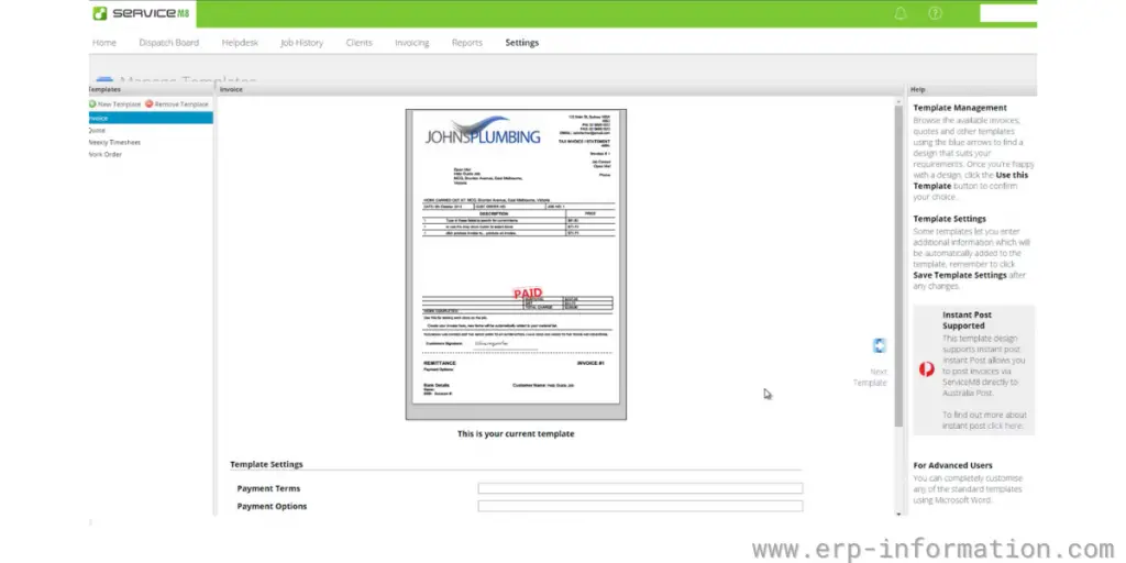 Invoice Sheet of ServiceM8 