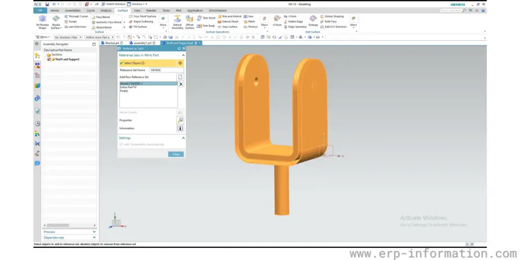 Reference sets in the work part of Siemens NX AM
