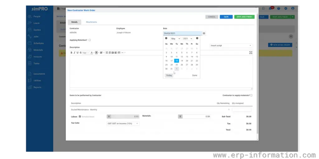 New work Order Feature of SimPro