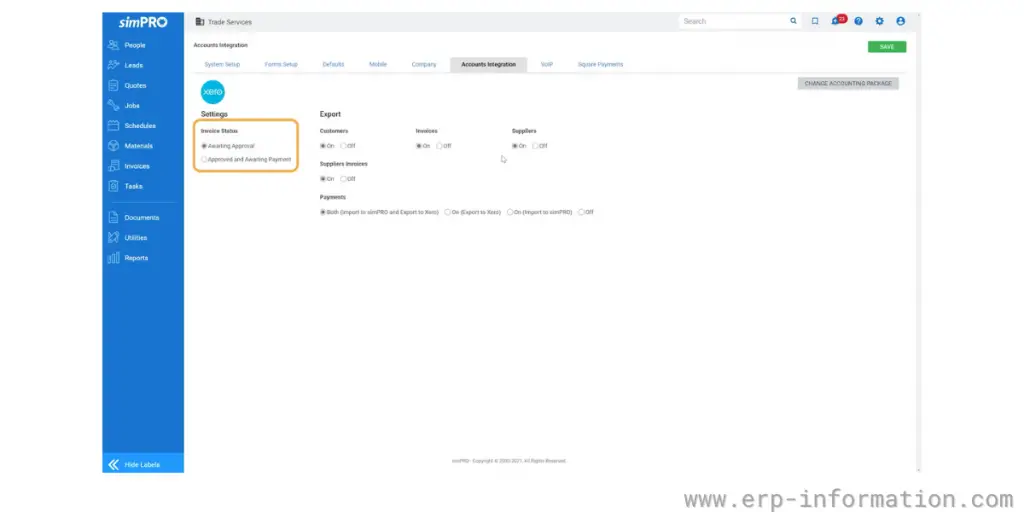 Invoice and Payment Feature of SimPro