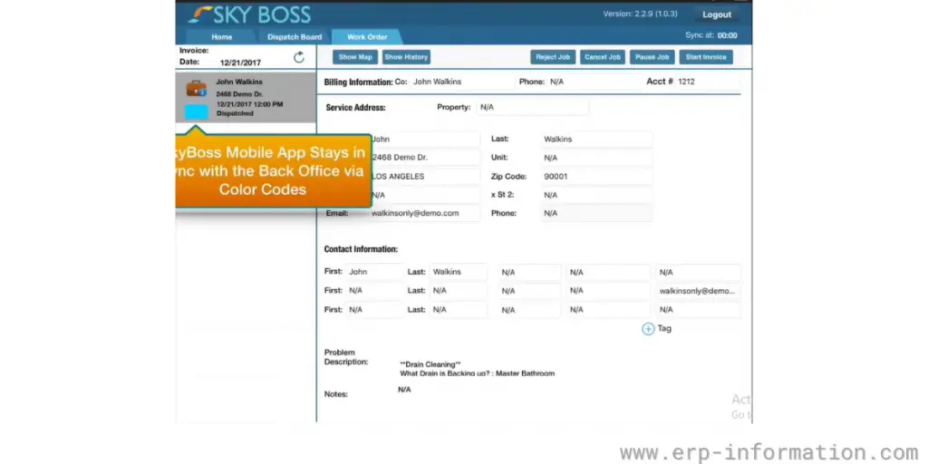 Work order table  of Sky Boss