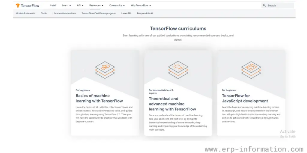 Web page of TensorFlow