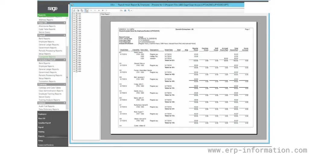 Employee Payroll reports of Sage HRMS