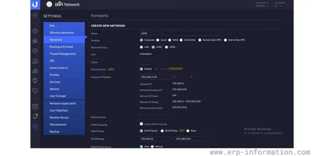 Network Setting Page of Unify 