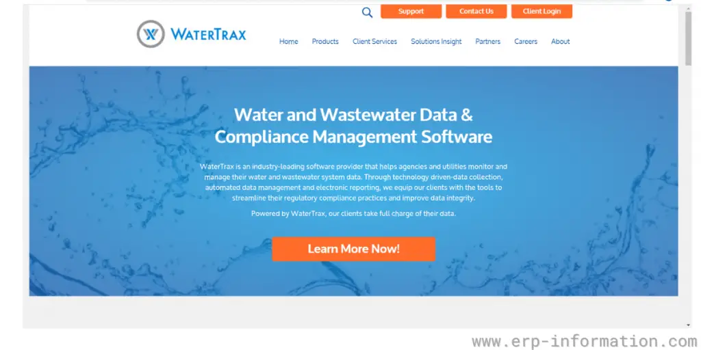 Webpage of Watertrax