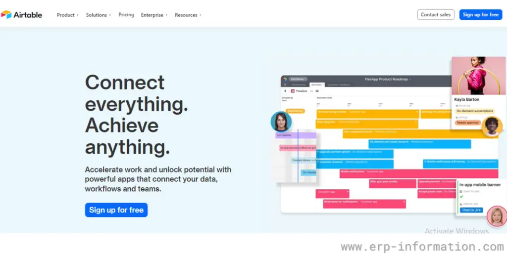 Webpage of Airtable