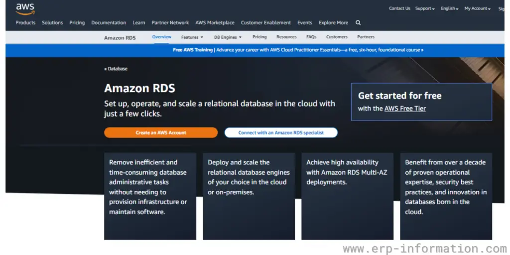 Webpage Of Amazon RDS