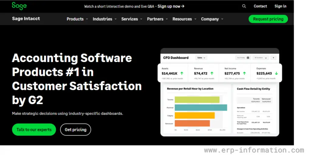 Webpage of Sage Intacct