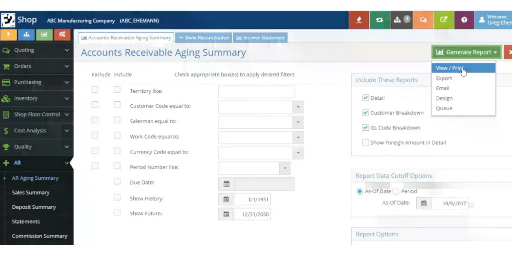 Account receivable of the E2 shop system 