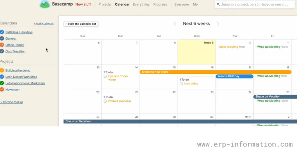 Calendar of Basecamp 