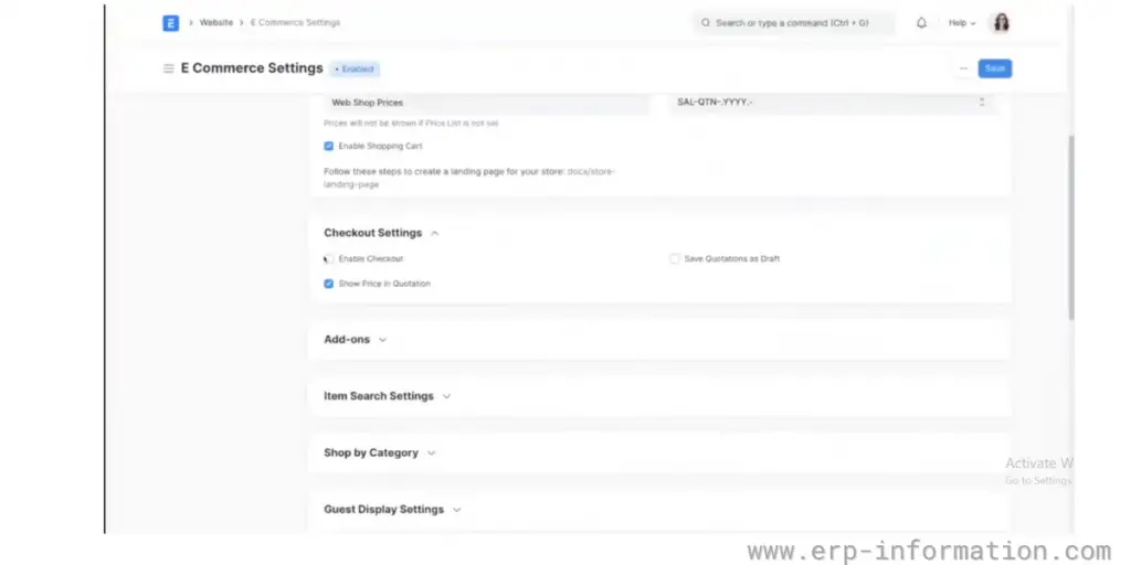 E-commerce of ERPNext