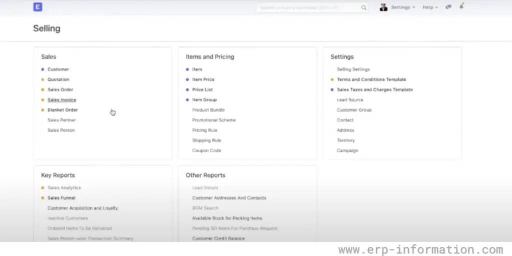 Sales feature of ERPNext