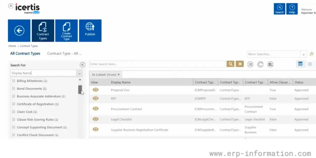 Contract types overview of Icertis Contract management