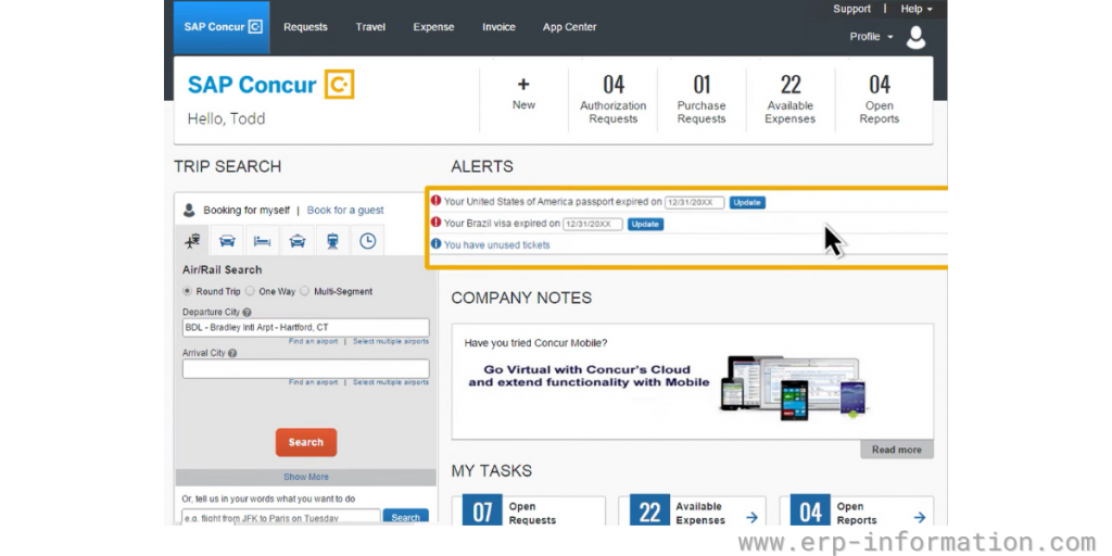 Demo page of SAP Concur