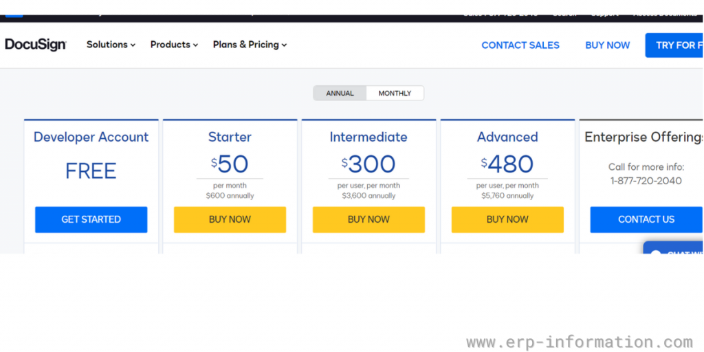 API Pricing Plans of DocuSign