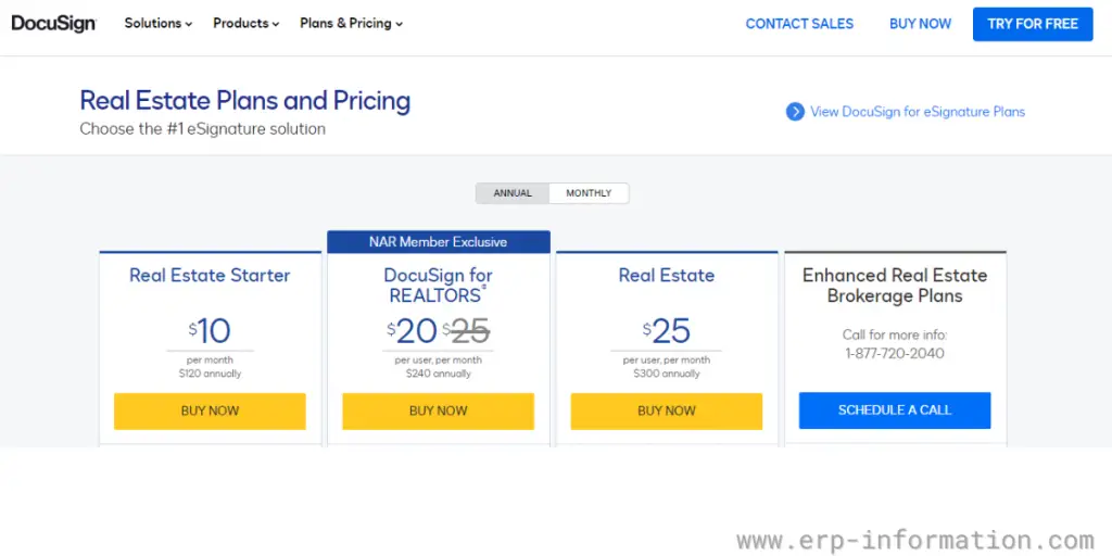 e-Signature for real estate Pricing Plans of DocuSign